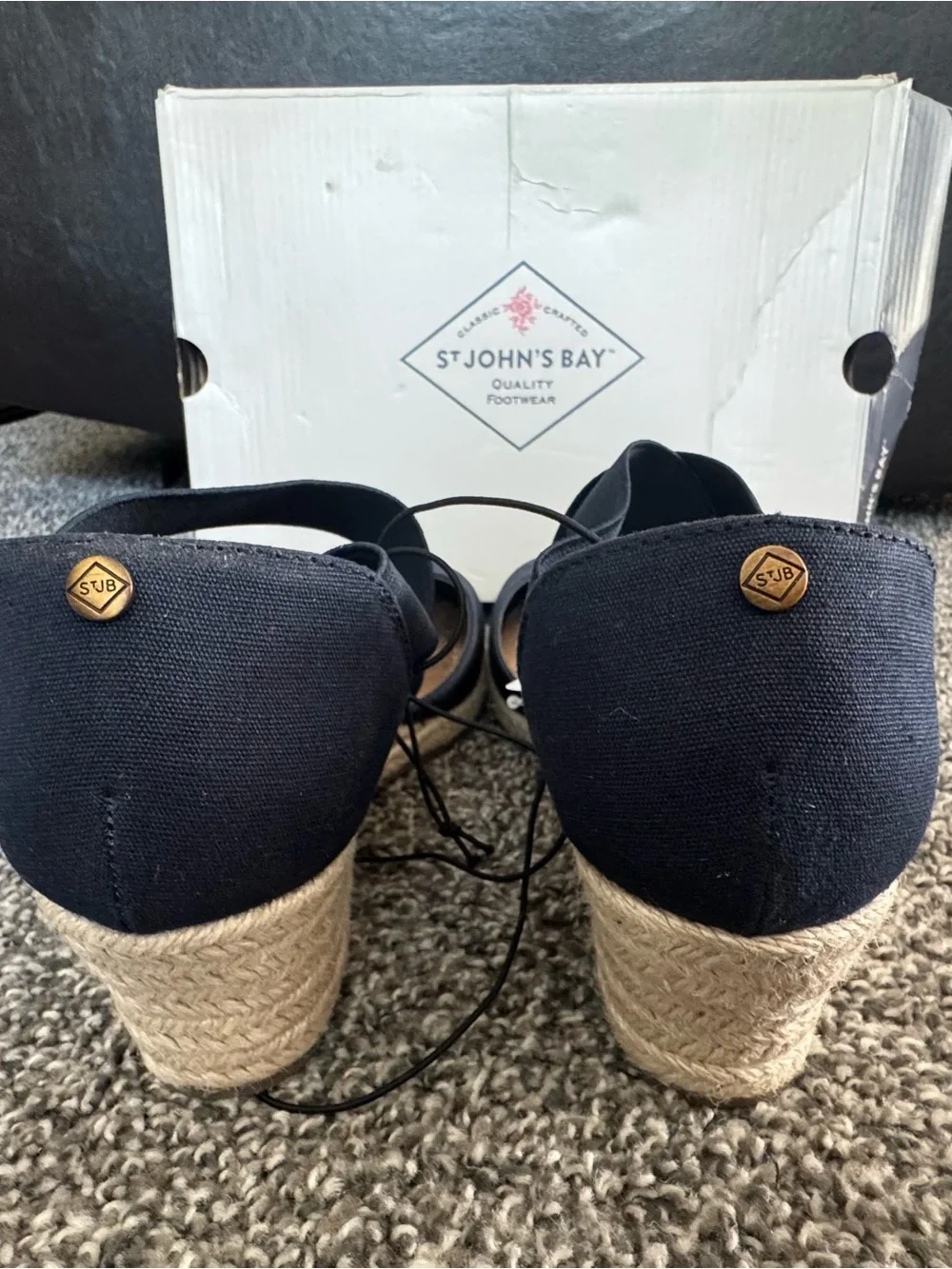 St. John's Bay Lainey Navy Espadrille Wedge Sandals with Cross Straps Size 8